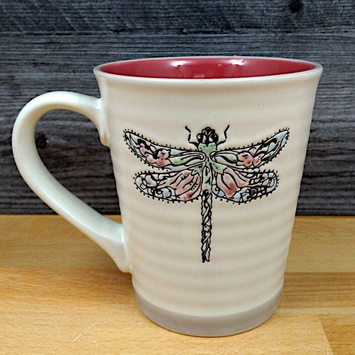 Floral Dragon Fly Coffee Mug 18oz (532ml) Embossed Beverage Tea Cup Blue Sky