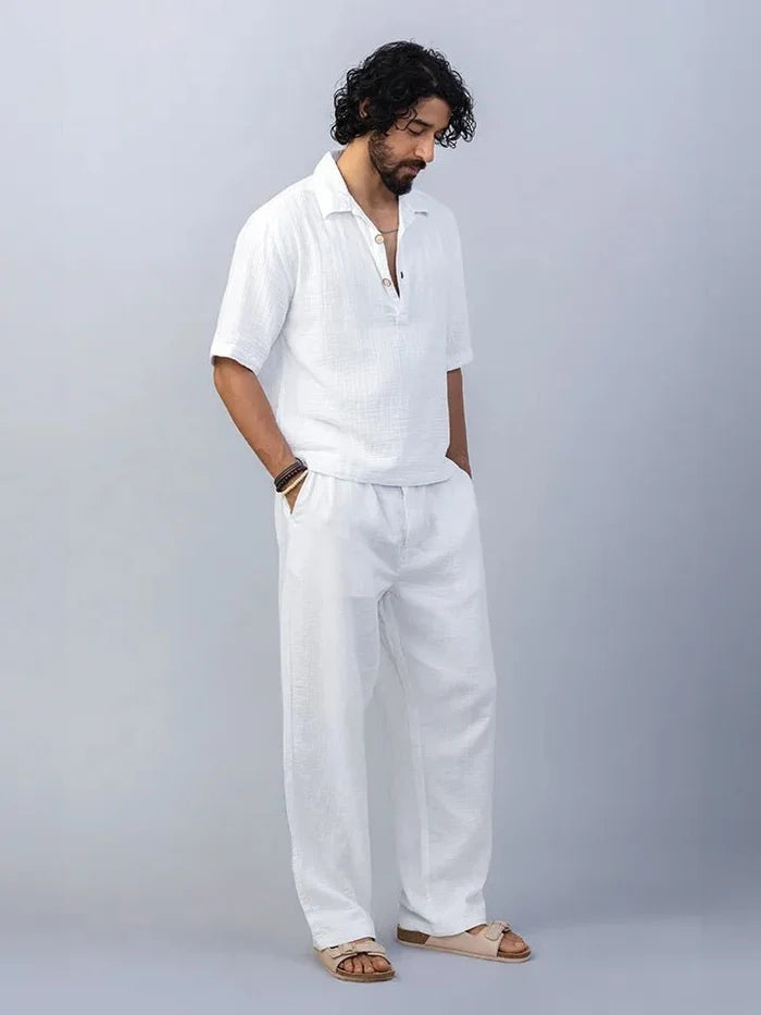 Flow White Textured 100% Cotton Pants side view