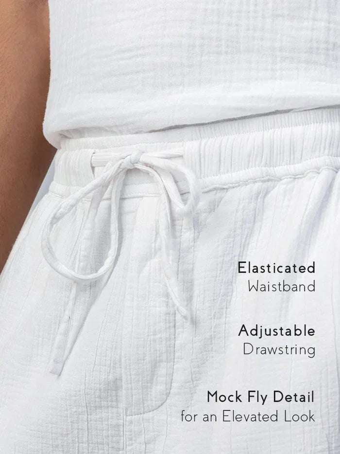 Flow White Textured 100% Cotton Pants elastic waistband zoom