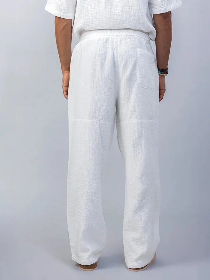 Flow White Textured 100% Cotton Pants back view