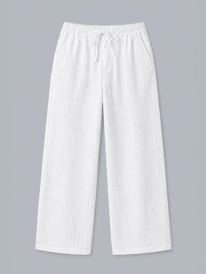 Flow White Textured 100% Cotton Pants normal view