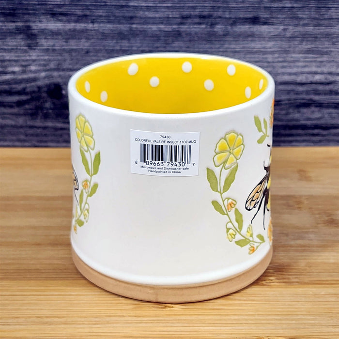 Flower Bumble Bee Coffee Mug Embossed Yellow Ceramic Tea Cup Blue Sky 17oz
