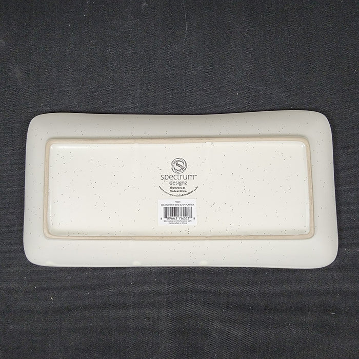 Flowers and Yellow Bird Serving Plate 10" Platter Blue Sky Tray Ceramic Embossed