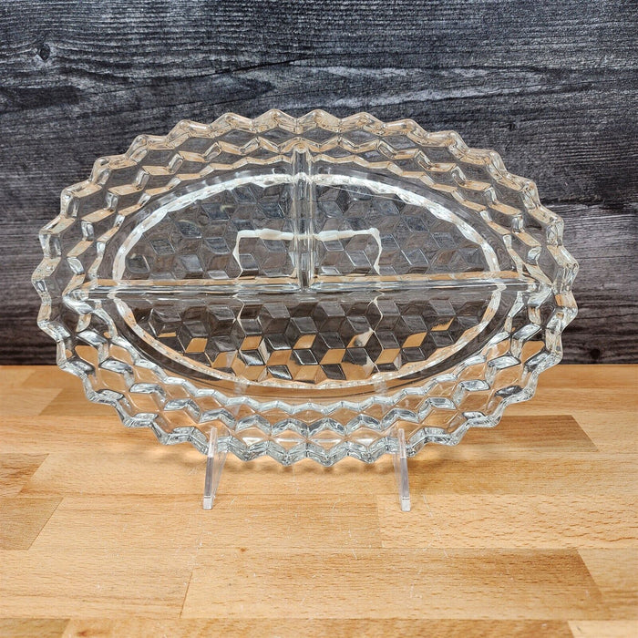 Fostoria American Cubist Clear Glass Oval 3 Part Divided Relish Tray Stem 2056