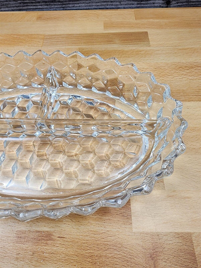 Fostoria American Cubist Clear Glass Oval 3 Part Divided Relish Tray Stem 2056