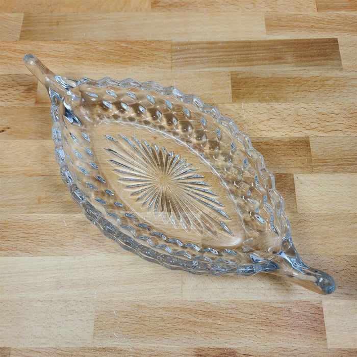 Fostoria American Cubist Clear Glass Relish Dish Boat With Handles 12" Stem 2056
