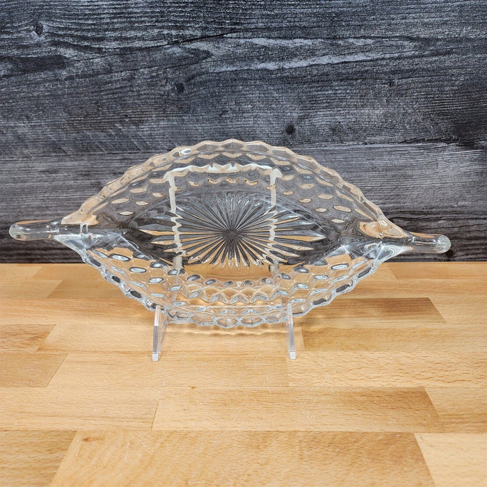 Fostoria American Cubist Clear Glass Relish Dish Boat With Handles 12" Stem 2056