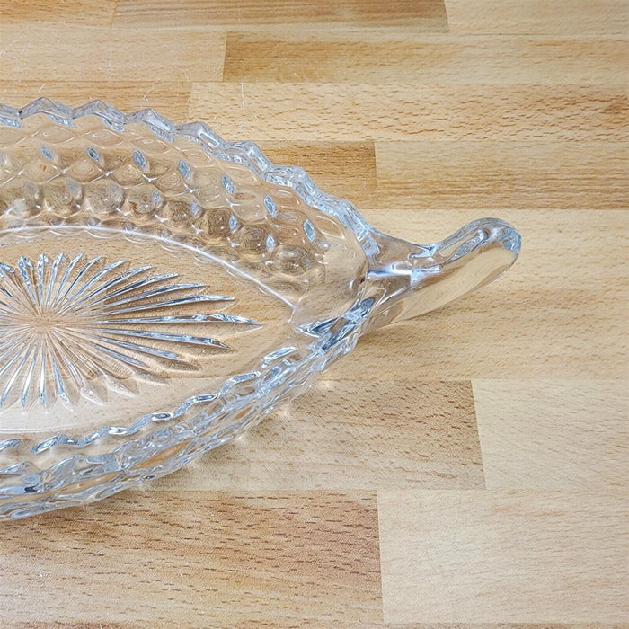 Fostoria American Cubist Clear Glass Relish Dish Boat With Handles 12" Stem 2056