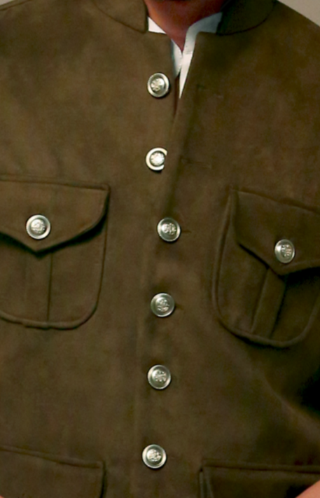 Four Pocket Half Jacket Olive Green in Premium Faux Suede Leather Fabric