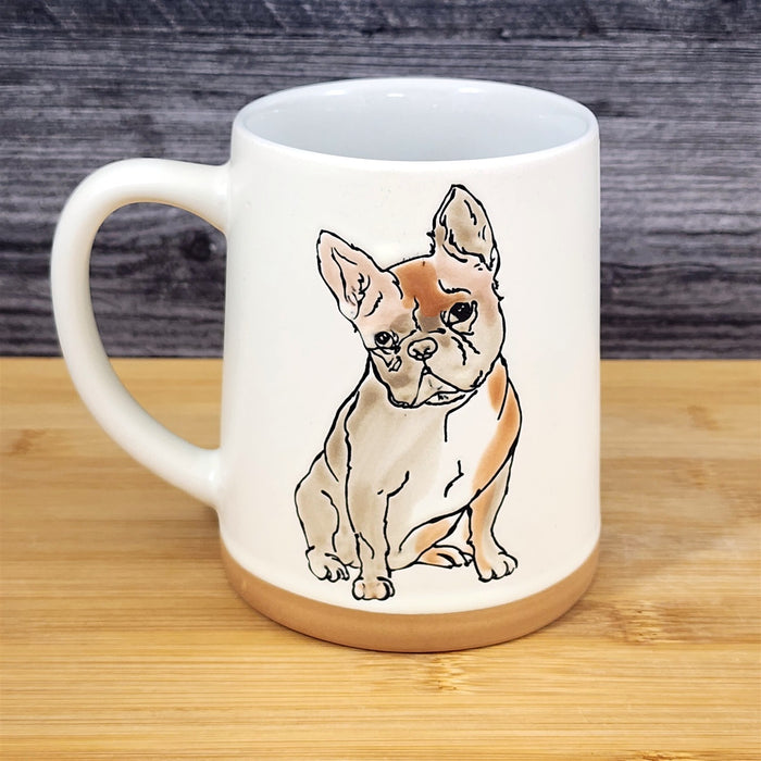 French Bulldog Coffee Cup Bully Breed Dog Mug Blue Sky Ceramic Embossed 18 oz