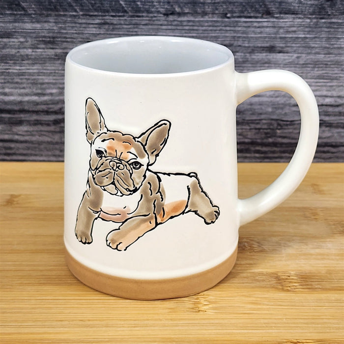 French Bulldog Coffee Mug Ceramic Dog Bully Breed Cup Blue Sky Embossed 18 oz