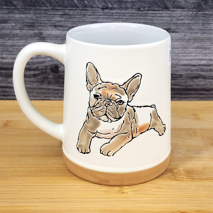 French Bulldog Coffee Mug Ceramic Dog Bully Breed Cup Blue Sky Embossed 18 oz