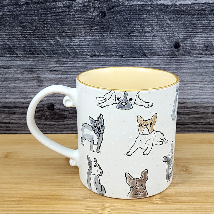French Bulldog Coffee Mug Ceramic Dog Tea Cup Bully Breed Blue Sky 21oz Embossed