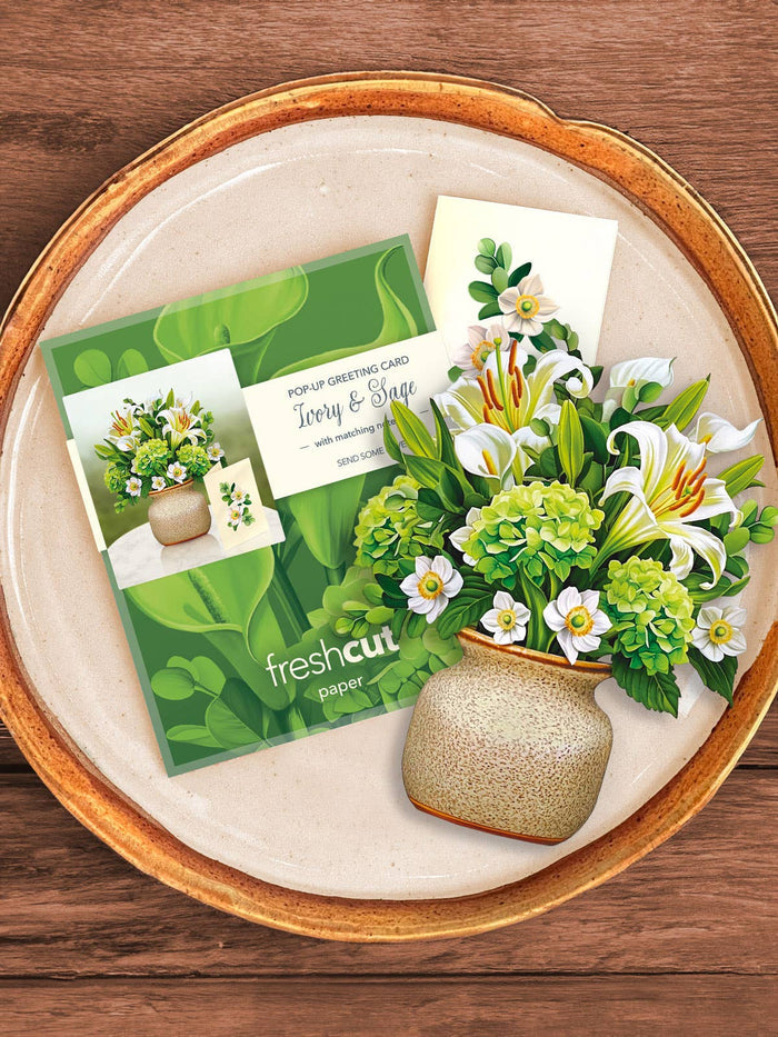 FreshCut Paper LLC - Mini Ivory & Sage (10 Pop-up Greeting Cards)