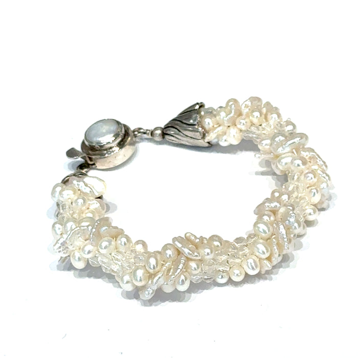 Freshwater Pearl Clear Quartz Bracelet | Sterling Silver | Hidden Jewel