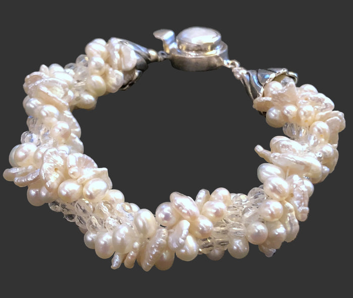 Freshwater Pearl Clear Quartz Bracelet | Sterling Silver | Hidden Jewel