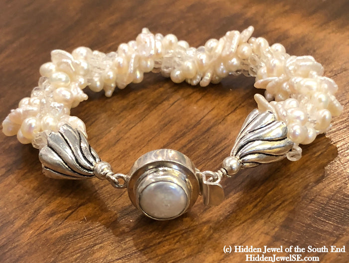 Freshwater Pearl Clear Quartz Bracelet | Sterling Silver | Hidden Jewel