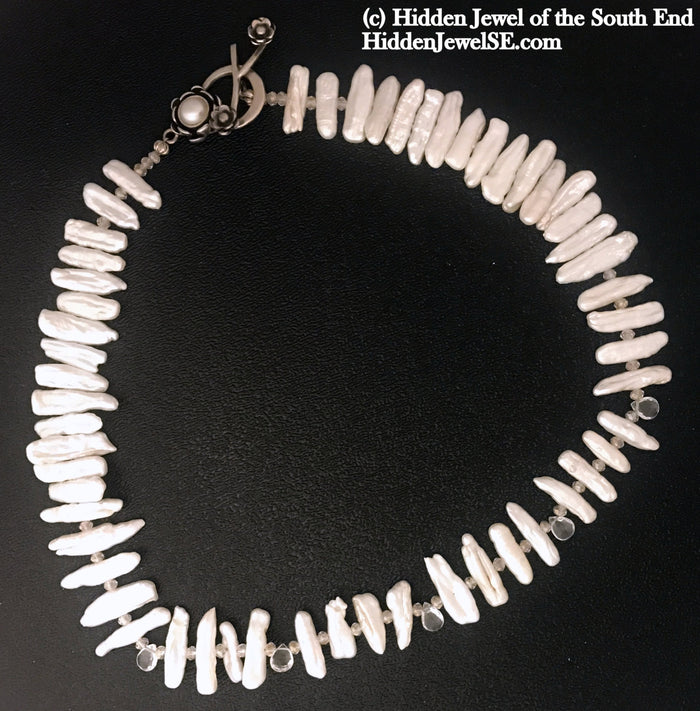 Freshwater Stick Pearl , Rock Crystal drops, & Crystal Necklace