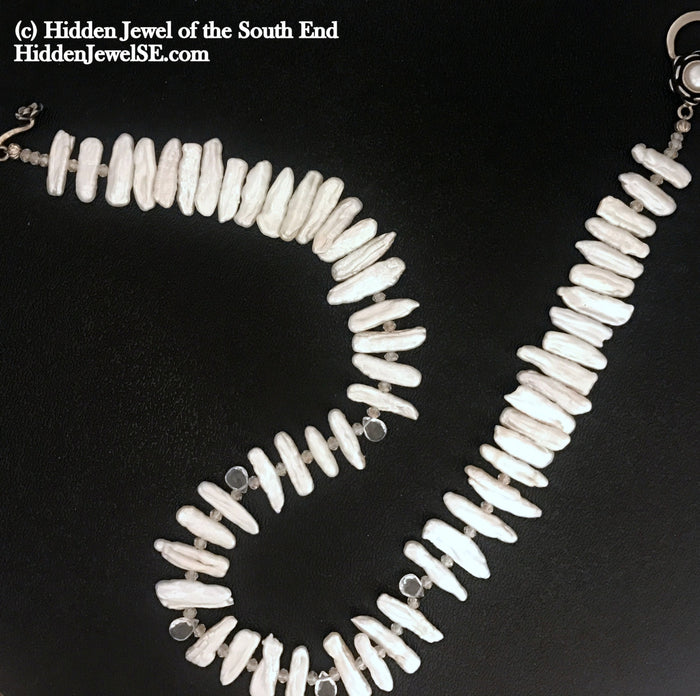 Freshwater Stick Pearl , Rock Crystal drops, & Crystal Necklace