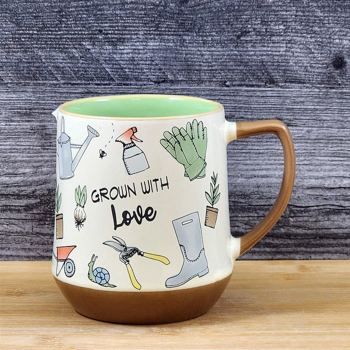 Garden Lover Coffee Mug Watering Can Gloves Plant Tea Cup Ceramic Blue Sky 18oz