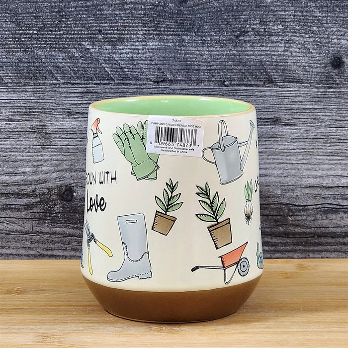Garden Lover Coffee Mug Watering Can Gloves Plant Tea Cup Ceramic Blue Sky 18oz