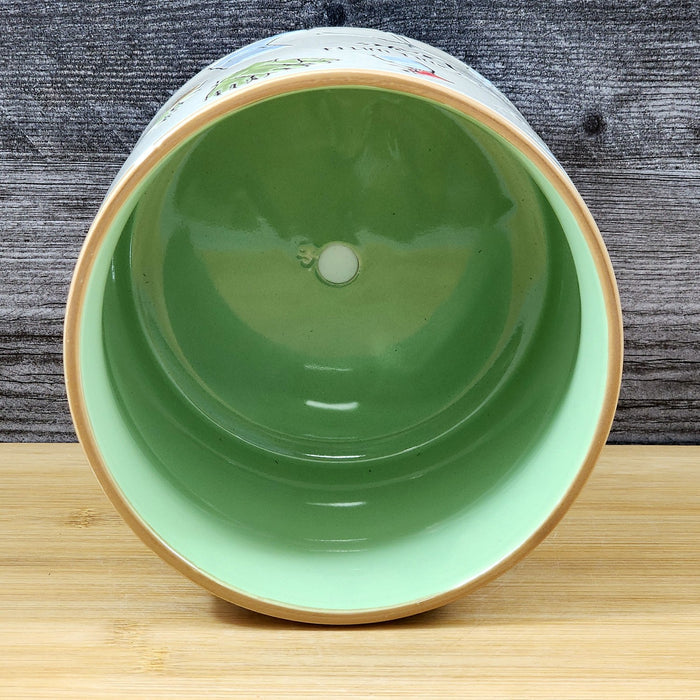 Garden Lover Planter Utensil Holder Green Plant Ceramic Blue Sky 6.5in Embossed