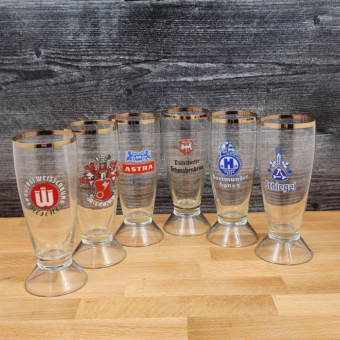 German Classic Beer Pilsner Stemmed Glasses With Gold Rims Set Of 6