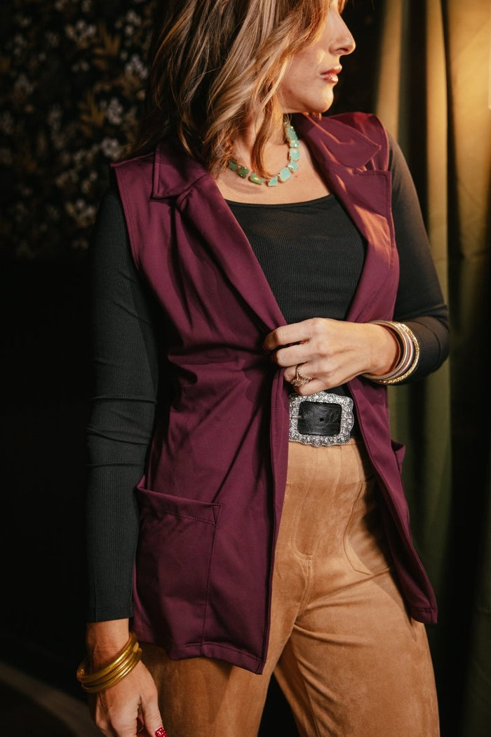 Get The Job Done Vest In Plum - Reg & Curvy - Macoma Boutique240 Jackets/Blazers