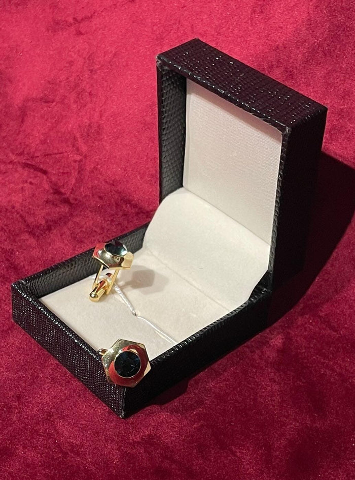 Golden Hexagon Green Stone Cufflink