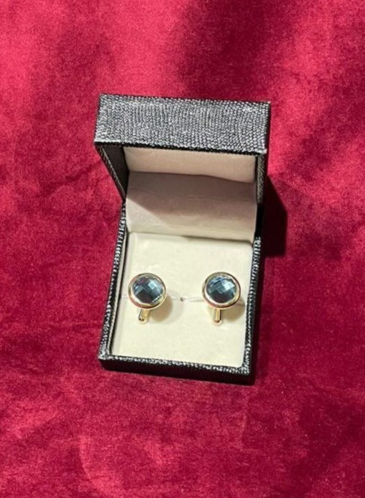 Golden Round  Cufflink With Blue Stone