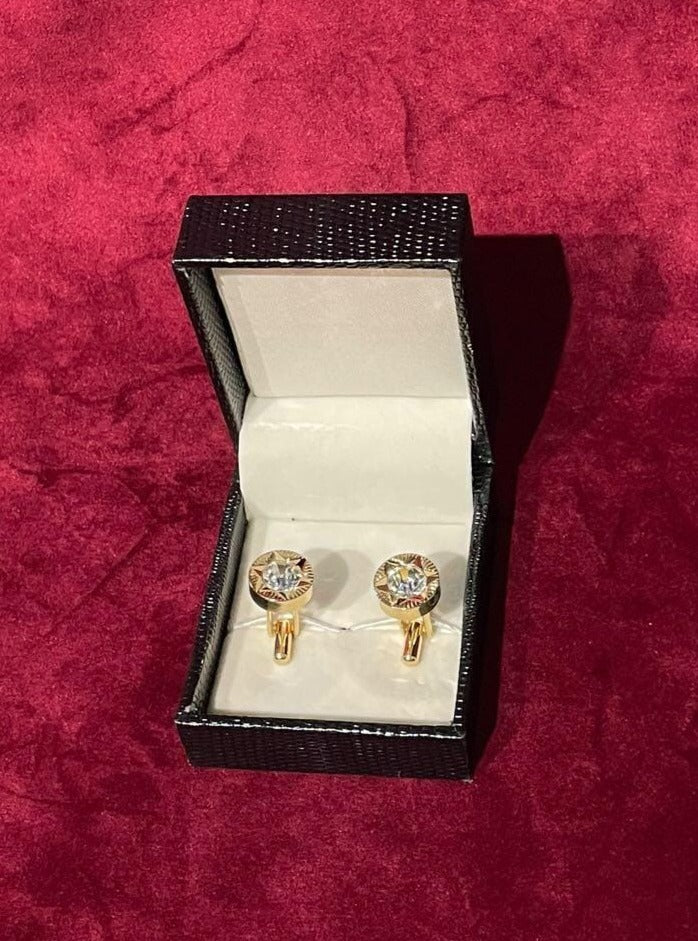 Golden  Round Cufflink with Silver Stone