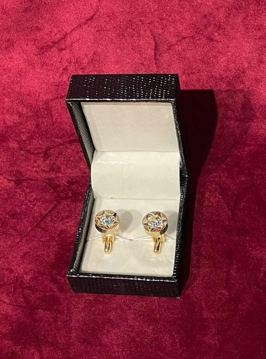 Golden  Round Cufflink with Silver Stone