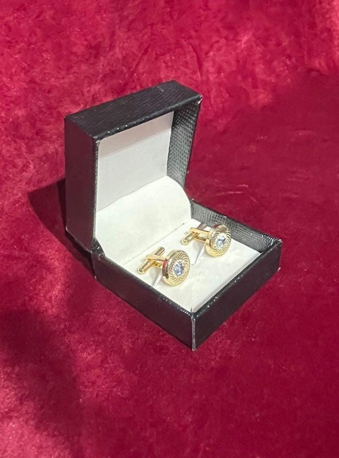 Golden  Round Cufflink with Silver Stone