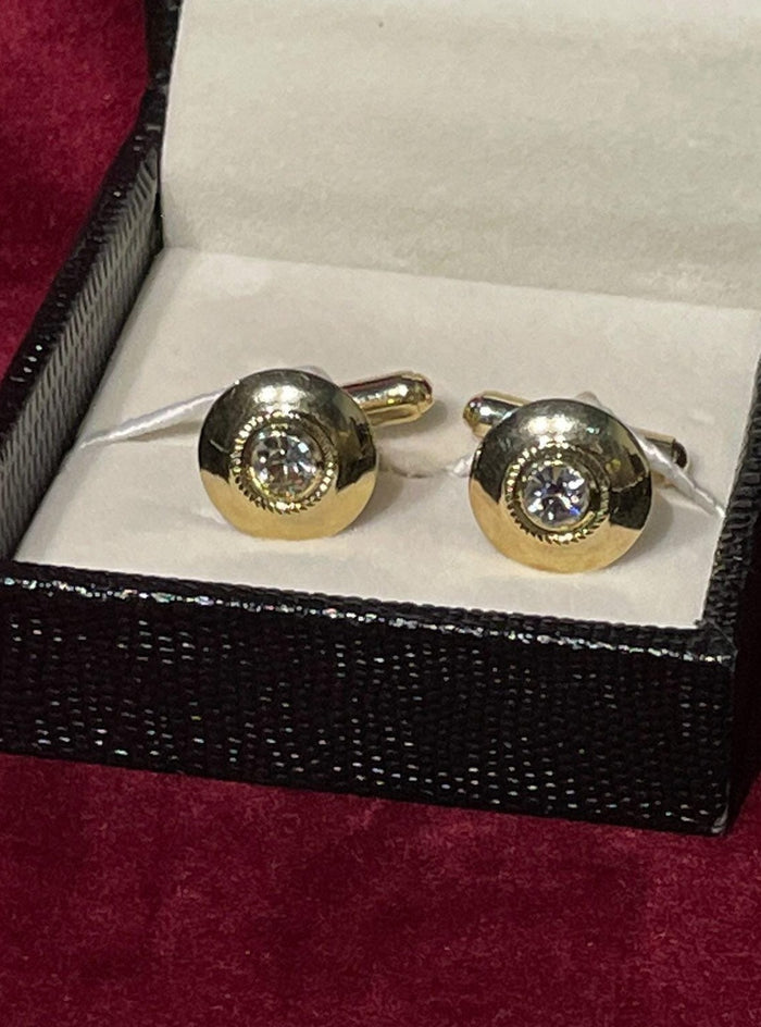 Golden Round Cufflink With Silver Stone