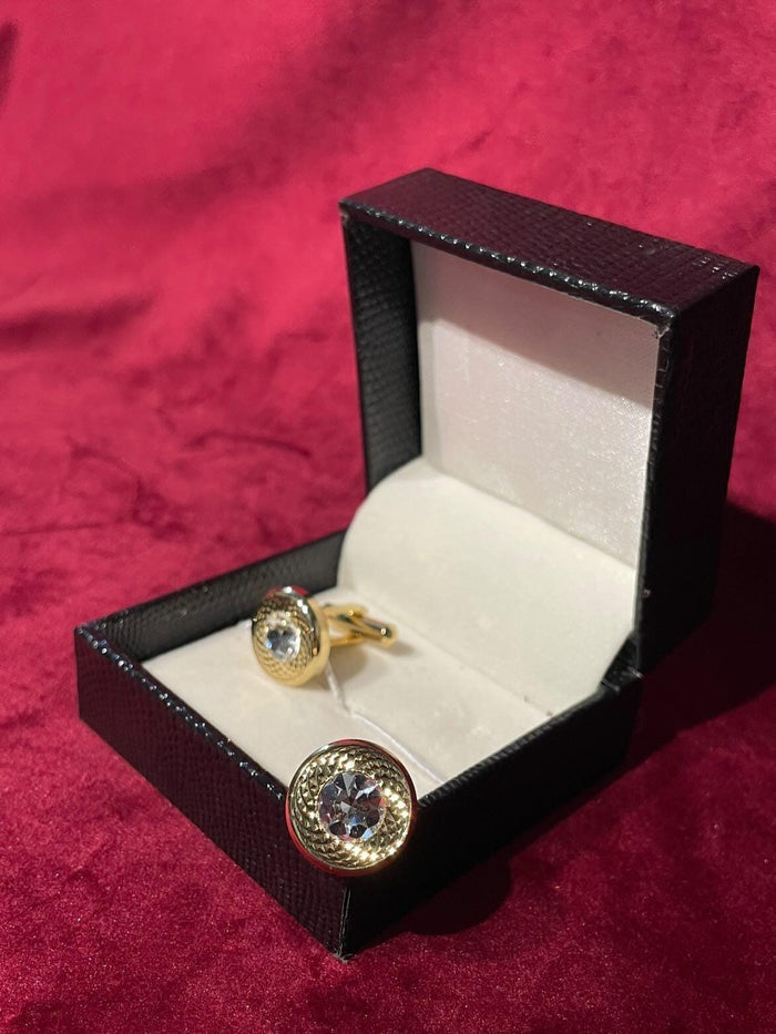Golden  Round Cufflink with Silver Stone