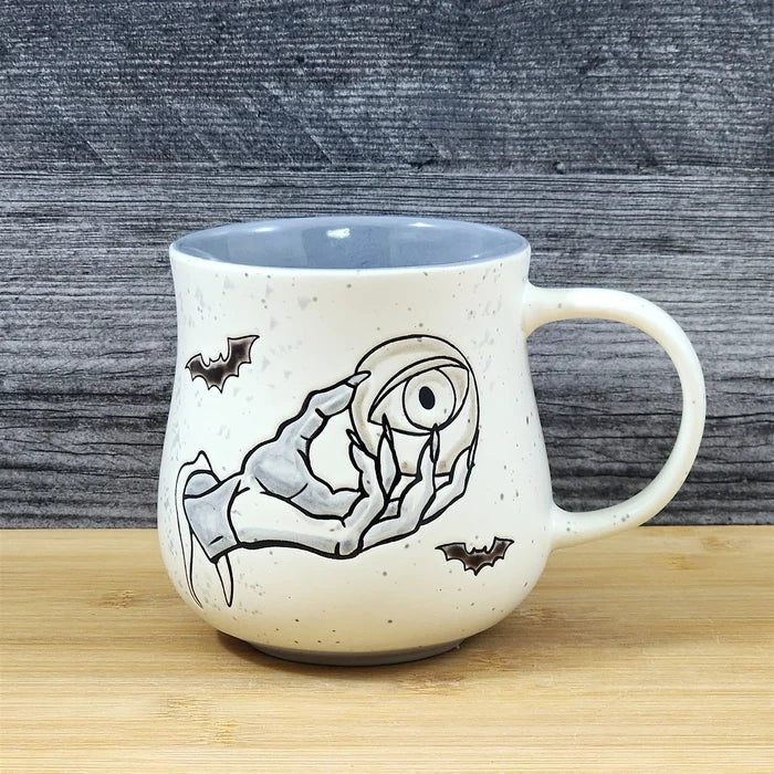Gothic Skeleton Hand Eye Coffee Mug Halloween Bat Ceramic Tea Cup Blue Sky 18oz