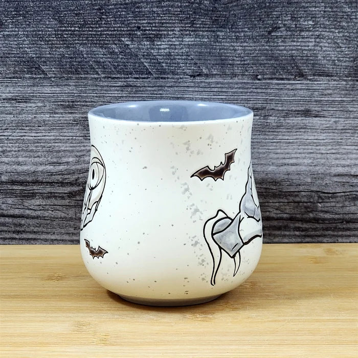 Gothic Skeleton Hand Eye Coffee Mug Halloween Bat Ceramic Tea Cup Blue Sky 18oz