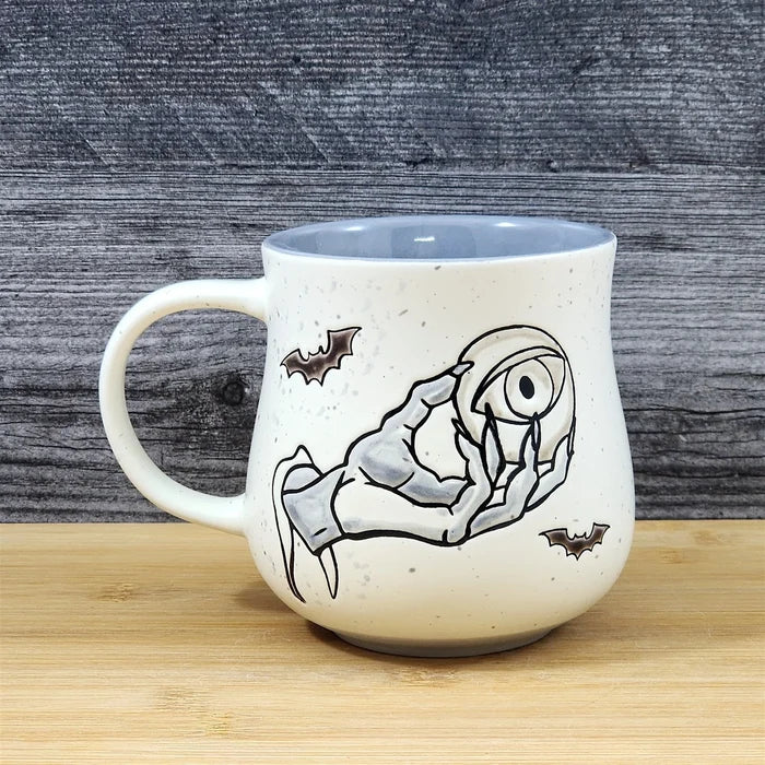 Gothic Skeleton Hand Eye Coffee Mug Halloween Bat Ceramic Tea Cup Blue Sky 18oz
