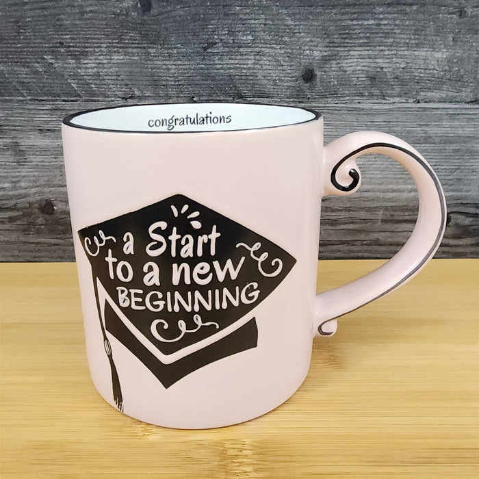 Graduation Coffee Mug Embossed Ceramic Tea Cup Blue Sky Spectrum 16oz Pink