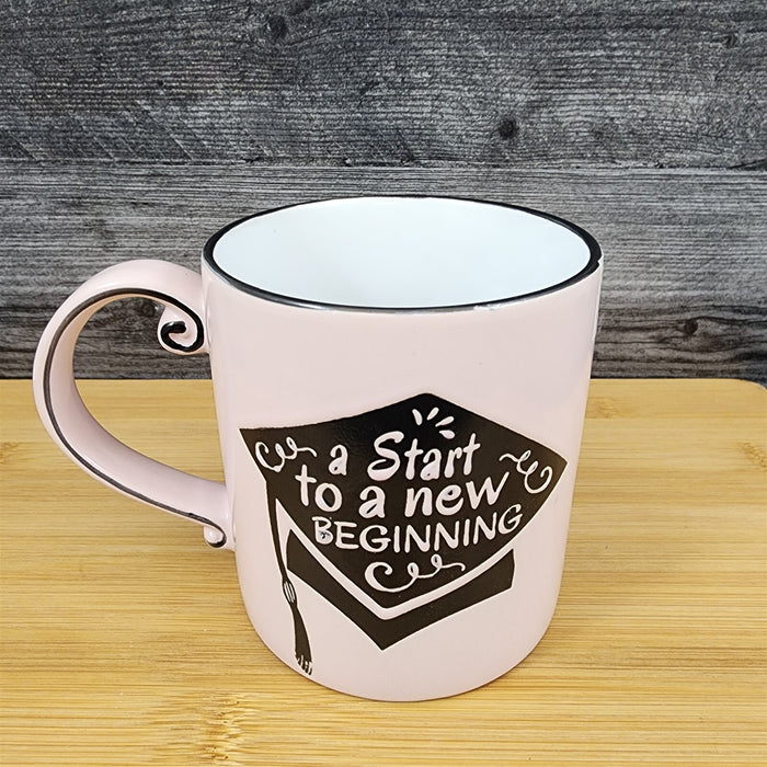 Graduation Coffee Mug Embossed Ceramic Tea Cup Blue Sky Spectrum 16oz Pink