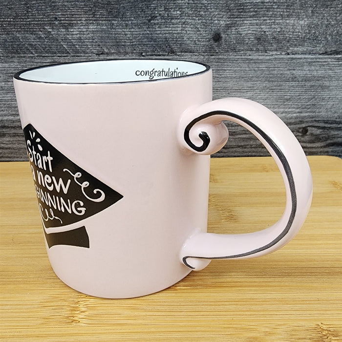 Graduation Coffee Mug Embossed Ceramic Tea Cup Blue Sky Spectrum 16oz Pink