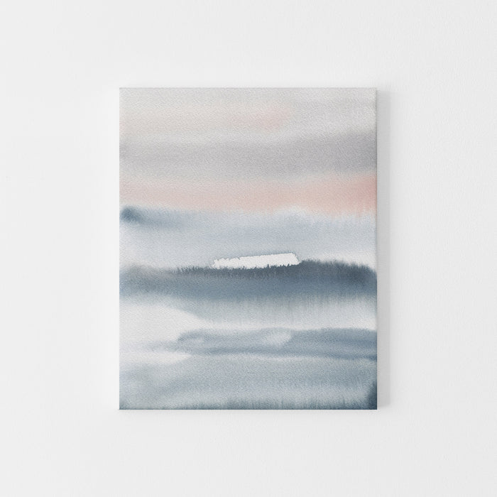 Modern Blue Gray and Pink Flowy Watercolor Painting Wall Art Print or Canvas - Jetty Home