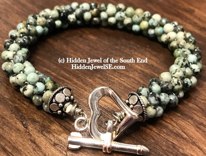 Green Jasper Gemstone Crocheted Bracelet, Jewelry