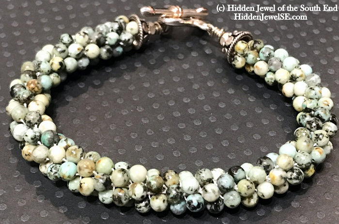 Green Jasper Gemstone Crocheted Bracelet, Jewelry