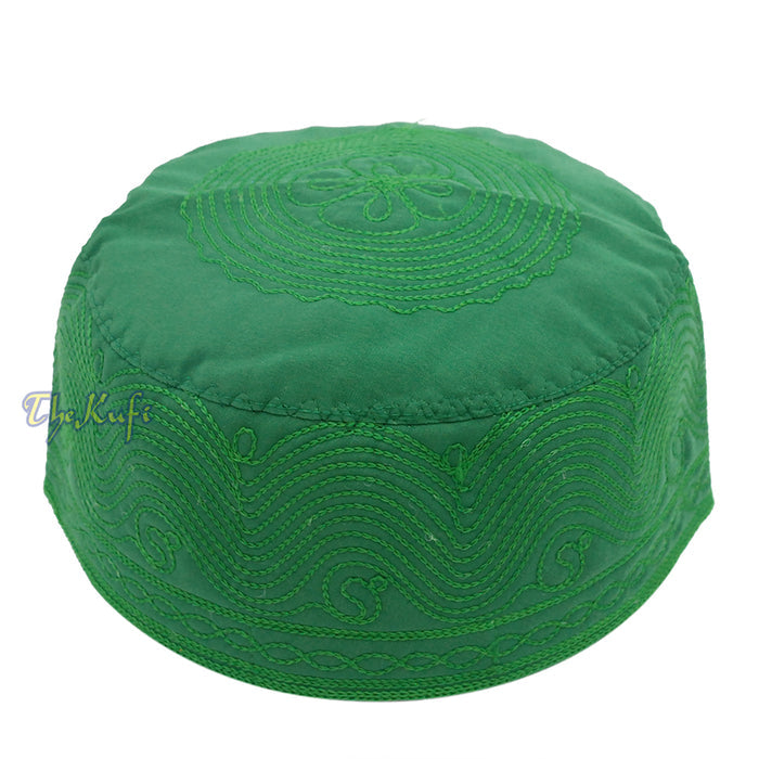 Green Madinah Kufi | Embroidered Mix Fabric Muslim Takke Peci Kofia Hat