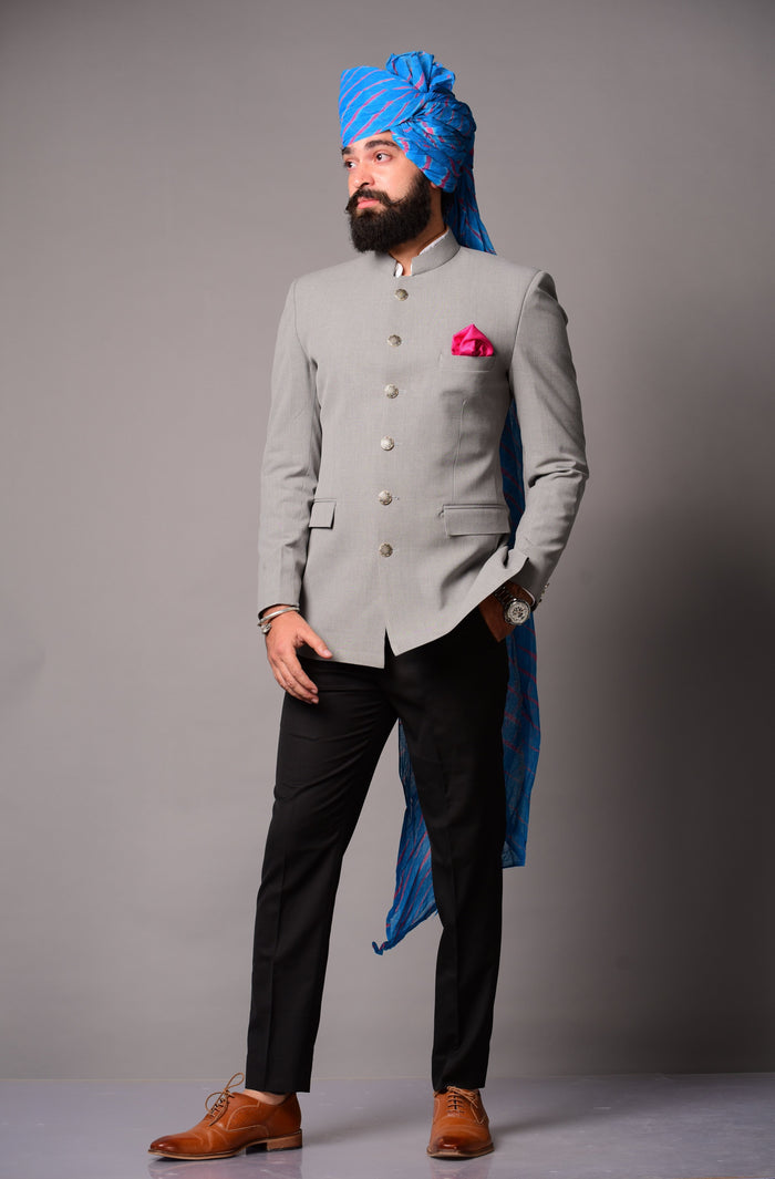 Grey Bandhgala Blazer with Black Trouser