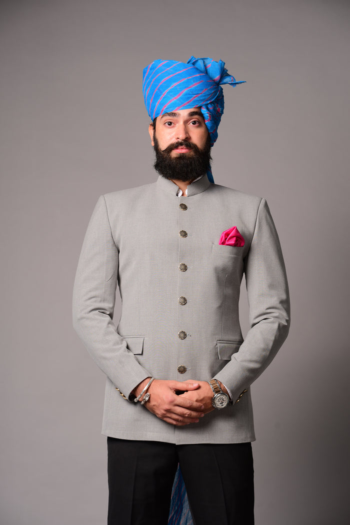Grey Bandhgala Blazer with Black Trouser