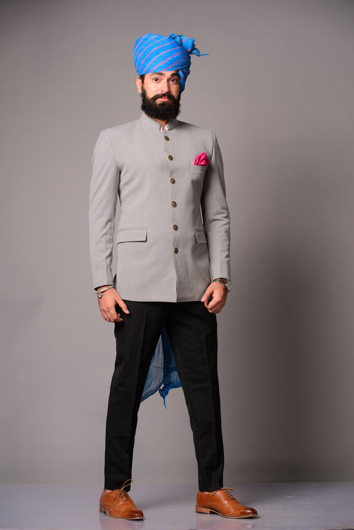 Grey Bandhgala Blazer with Black Trouser