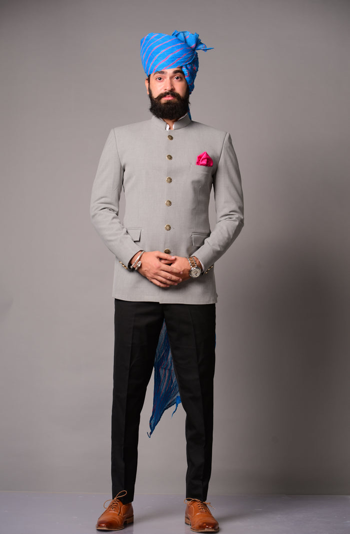 Grey Bandhgala Blazer with Black Trouser