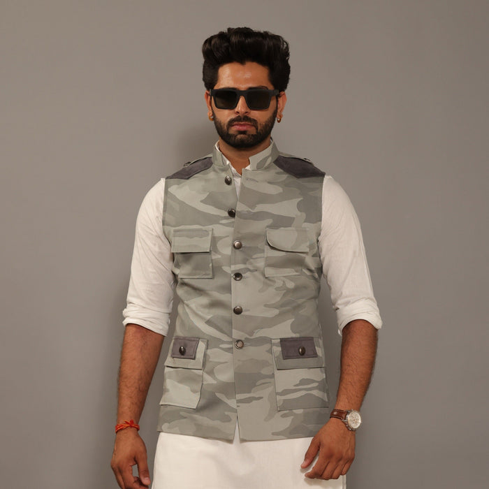 Grey Camouflage Semi-Hunting Style Jacket